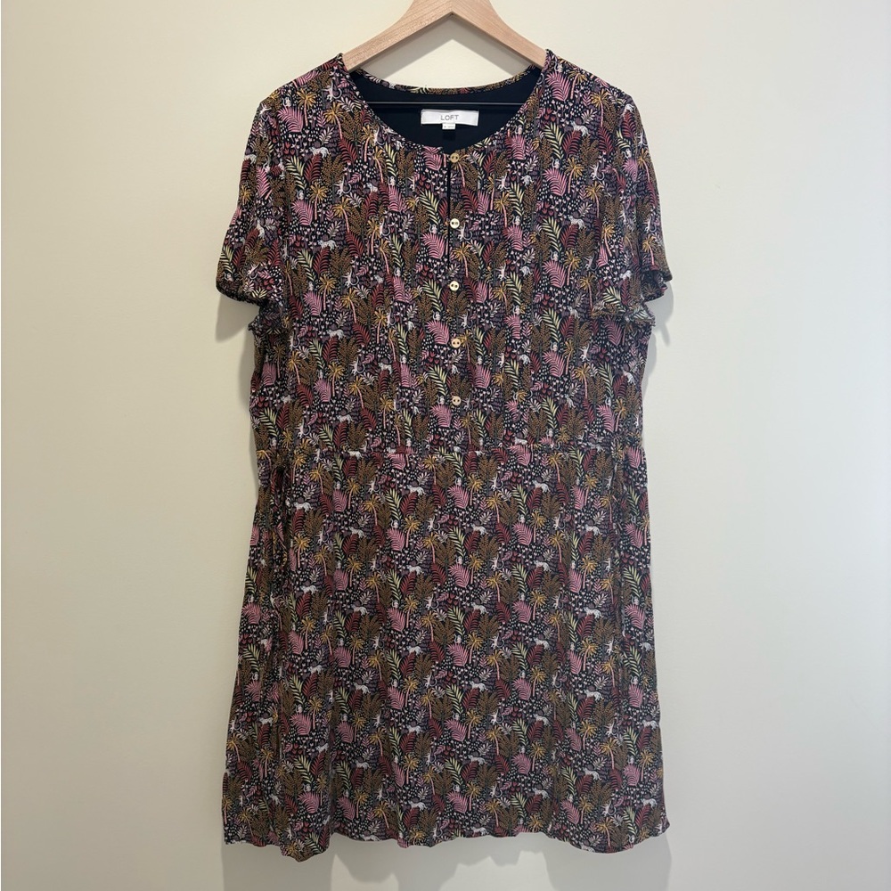 Loft Partial Button Front Floral Dress